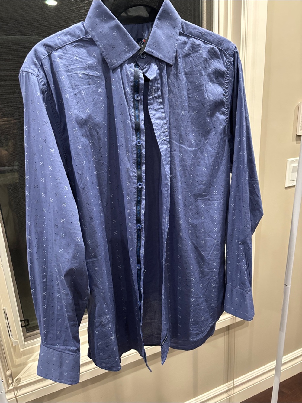 English Laundry Men's Blue Patterned Long-Sleeve Dress Shirt
